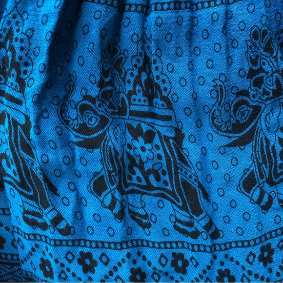 Free People Maxi Dress Flutter Sleeve Blue Black Floral Elephants - Picture 16 of 16